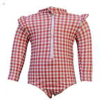 Mebie Baby - Gingham Long Sleeve Ruffle Zipper One-Piece|205144